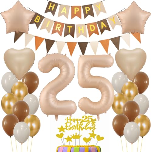 Haosell Luftballon 25. Geburtstag Deko, 25 Jahr Beige Braun, 28 Stück, Ballon-Set für Geburtstag, Stern, Herz, Aluminium Gummi, Unisex, Erwachsene, Freunde und Familie, Jugendliche, Junge Erwachsene Haosell Luftballon 25. Geburtstag Deko, 25 Jahr Beige Braun, 28 Stück, Ballon-Set für Geburtstag, Stern, Herz, Aluminium Gummi, Unisex, Erwachsene, Freunde und Familie, Jugendliche, Junge Erwachsene von Haosell