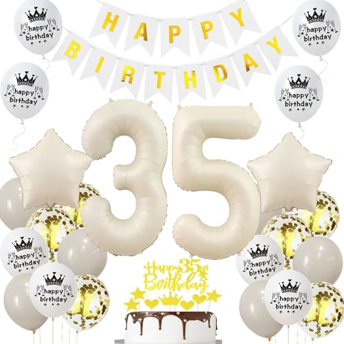 Luftballon 35. Geburtstag Creme - Deko für Frau und Mann, Beige Gold Dekorationen, Ballons für 35. Geburtstagsfeier Luftballon 35. Geburtstag Creme - Deko für Frau und Mann, Beige Gold Dekorationen, Ballons für 35. Geburtstagsfeier von Haosell