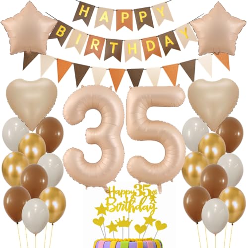 Haosell Luftballon 35. Geburtstag Deko, Braun Beige, Stern Herz Ballons, Happy Birthday Banner, Pennant, Tortendeko Haosell Luftballon 35. Geburtstag Deko, Braun Beige, Stern Herz Ballons, Happy Birthday Banner, Pennant, Tortendeko von Haosell