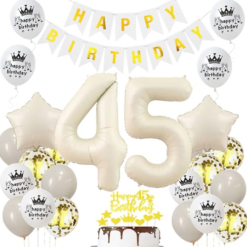 Luftballon 45. Geburtstag Creme - Deko für Frau und Mann, Beige Gold Dekorationen, Ballon Set Luftballon 45. Geburtstag Creme - Deko für Frau und Mann, Beige Gold Dekorationen, Ballon Set von Haosell
