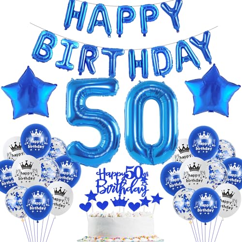 Blau Luftballon 50. Geburtstag mann deko Folienballon 50 Geburtstags mann party dekorationen happy Birthday Girlande Banner Blau Geburtstagsdeko 50 jahre mann Ballon deko 50. Geburtstag Männer von Haosell