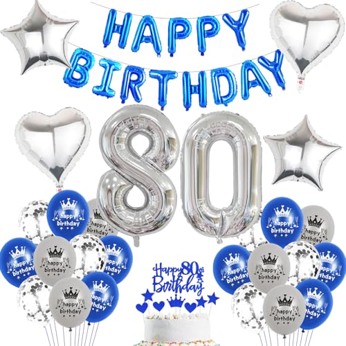 Luftballon 80. Geburtstag mann blau deko Folienballon 80 jahre Geburtstags deko mann männer blau set happy Birthday 80th Geburtstagsdeko 80 Ballon 80 jahre Geburtstag Dekoration set(80) von Haosell