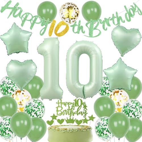 Luftballons 10. Geburtstag Grün, 10 Geburtstag Deko Mädchen, Geburtstagsdeko 10 Junge Grün, Deko 10 Geburtstag Luftballon Grün, 10. Geburtstag Dekoration Junge Mädchen Grün, Grün 10. Party Deko von Haosell