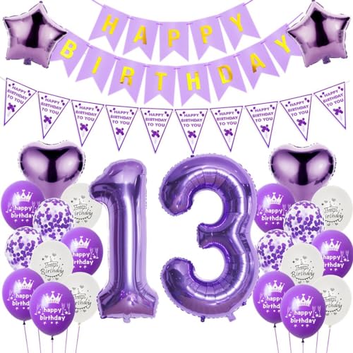 Luftballons 13. Geburtstag Dekoration Lila, 13. Geburtstag Dekoration Mädchen, Luftballons Geburtstag 13 Zahl Lila, Mädchen 13. Geburtstag Party Deko, Ballon 13. Geburtstag Mädchen lila von Haosell