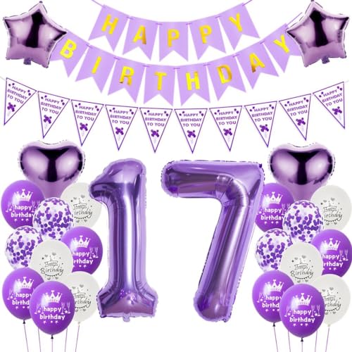 Luftballons 17. Geburtstag Dekoration Lila, 17. Geburtstag Dekoration Mädchen, Luftballons Geburtstag 17 Zahl Lila, Mädchen 17. Geburtstag Party Deko, Ballon 17. Geburtstag Mädchen lila von Haosell