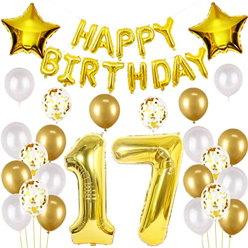 Luftballons 17. Geburtstag Junge gold deko Folienballon 17 jahre Geburtstags deko Junge gold set happy Birthday 17th Geburtstagsdeko 17 Junge gold Ballon 17 jahre Geburtstag Junge Dekoration set(17) von Haosell
