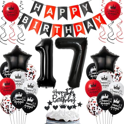 Luftballons 17. Geburtstagsdeko Rot Schwarz, Partydekoration für 17 Jahre, Ballons für Junge Mädchen, Party Deko Luftballons 17. Geburtstagsdeko Rot Schwarz, Partydekoration für 17 Jahre, Ballons für Junge Mädchen, Party Deko von Haosell