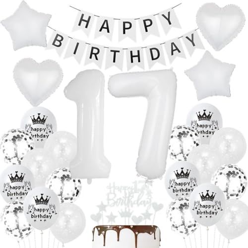 Luftballons 17. Weiß, 17 Geburtstag Deko Weiß, 17. Geburtstag Mädchen Junge Deko, 17 Geburtstag Weiß Luftballons, 17 Jahre Weiß Luftballon, 17 Jahre Party Deko Weiß, Ballon 17 Jahre Party Deko von Haosell
