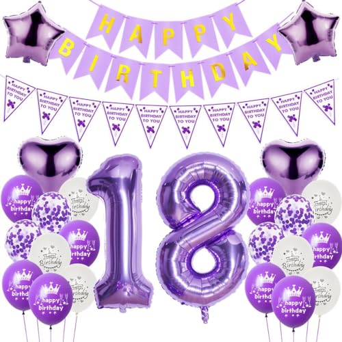 Luftballons 18. Geburtstag Dekoration Lila, 18. Geburtstag Dekoration Mädchen, Luftballons Geburtstag 18 Zahl Lila, Mädchen 18. Geburtstag Party Deko, Ballon 18. Geburtstag Mädchen lila von Haosell