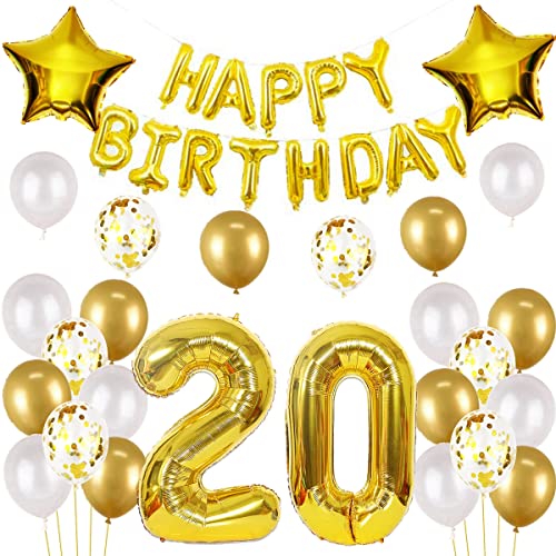Luftballons 20. Geburtstag mann gold deko Folienballon 20 jahre Geburtstags deko mann männer gold set happy Birthday 20th Geburtstagsdeko 20 mann Ballon 20 jahre Geburtstag mann Dekoration set(20) von Haosell