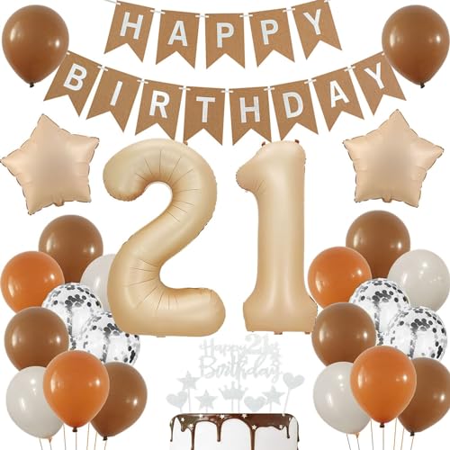 Luftballons 21 Jahre Brau,21 Geburtstag Deko Beige, Deko 21 Geburtstags Frau,21 Jahre Geburtstagsdeko Ballon,Boho 21. Luftballon Beige,Party Deko 21 Luftballon, Mann 21. Geburtstag Dekoration von Haosell