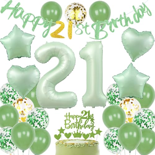 Luftballons 21. Geburtstag Grün, 21 Geburtstag Deko Frau, Geburtstagsdeko 21 Mann Grün, Deko 21 Luftballon, 21. Dekoration Mann Frau, 21. Party von Haosell