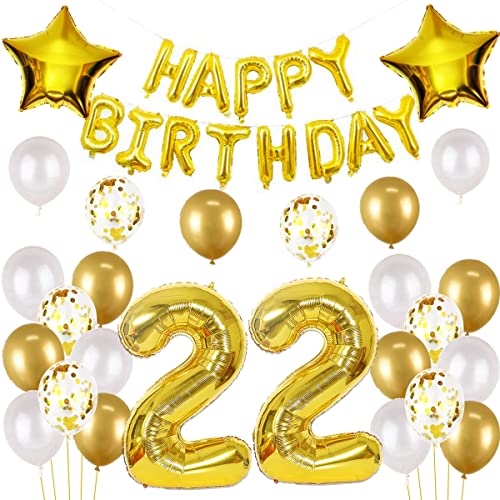 Luftballons 22. Geburtstag mann gold deko Folienballon 22 jahre Geburtstags deko mann männer gold set happy Birthday 22th Geburtstagsdeko 22 Ballon 22 jahre Geburtstag Dekoration set(22) von Haosell