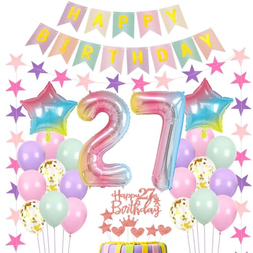 Luftballons 27. Geburtstag Dekoration Rosa - Geburtstagsdeko für Frauen 27 Jahre - Regenbogen Luftballon Deko Bunt Luftballons 27. Geburtstag Dekoration Rosa - Geburtstagsdeko für Frauen 27 Jahre - Regenbogen Luftballon Deko Bunt von Haosell