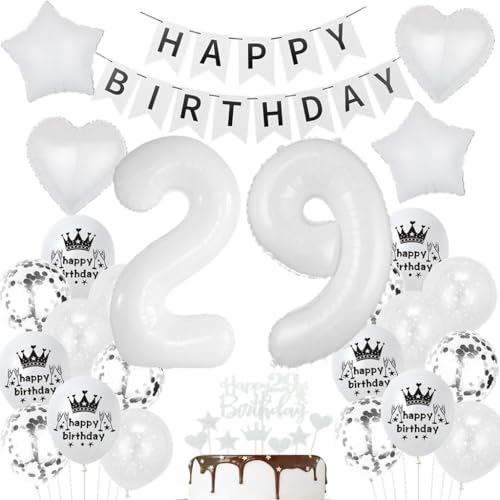 Luftballons 29. Geburtstag - Weiße Deko für Frau und Mann - Party Dekoration für 29 Jahre von Haosell