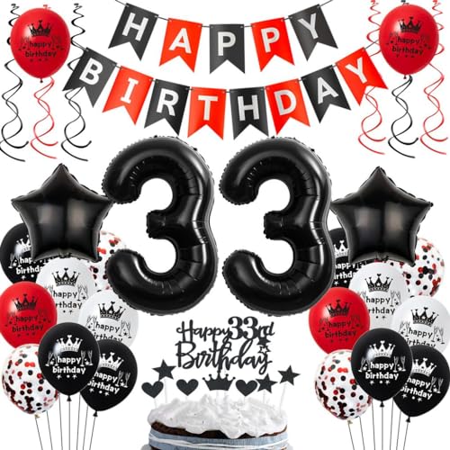 Luftballons 33. Geburtstagsdeko Rot Schwarz - Party Dekoration für 33 Jahre Mann Frau - Ballons für 33. Geburtstag Luftballons 33. Geburtstagsdeko Rot Schwarz - Party Dekoration für 33 Jahre Mann Frau - Ballons für 33. Geburtstag von Haosell