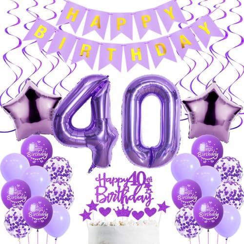 Luftballons 40. Geburtstag Frau Deko, Lila 40. Geburtstag Party Deko, Geburtstagsdeko 40 Jahre Frauen Lila, 40. Geburtstag Dekoration Frau, Lila 40. Tortendeko Geburtstag,40. Ballon Lila von Haosell
