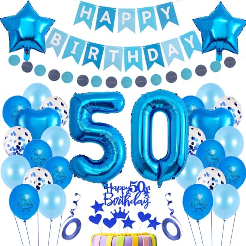 Luftballons 50. Geburtstag Deko Blau,50. Geburtstag Dekoration,Blau Tortendeko Geburtstag 50 Jahre,Mann 50 Geburtstag Deko,Frau Männer Ballon 50. Party Deko, Geburtstagsdeko 50. Mann Frauen Deko von Haosell