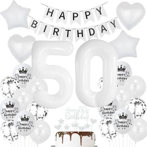 Luftballons 50. Geburtstag - Weiße Deko für Frau und Mann, Party Dekoration für 50 Jahre Jubiläum Luftballons 50. Geburtstag - Weiße Deko für Frau und Mann, Party Dekoration für 50 Jahre Jubiläum von Haosell