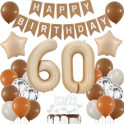 Luftballons 60 Jahre Brau,60 Geburtstag Deko Beige, Deko 60 Geburtstags Frau,60 Jahre Geburtstagsdeko Ballon,Boho 60. Luftballon Beige,Party Deko 60 Luftballon, Mann 60. Geburtstag Dekoration von Haosell