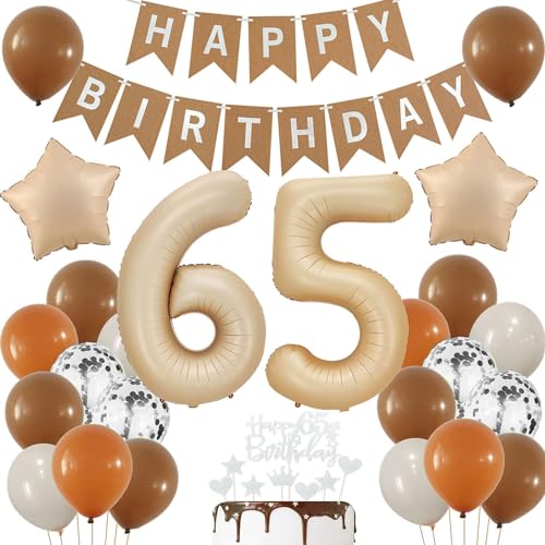 Haosell 65. Geburtstag Deko: Beige, Braun, Retro Bohème, '65' Ballon, HAPPY BIRTHDAY Banner, Stern, Sandweiß, Kakao, Silber Konfetti, Braun Luftballons, Tortendeko, Klebeband, Rollenband Haosell 65. Geburtstag Deko: Beige, Braun, Retro Bohème, '65' Ballon, HAPPY BIRTHDAY Banner, Stern, Sandweiß, Kakao, Silber Konfetti, Braun Luftballons, Tortendeko, Klebeband, Rollenband von Haosell