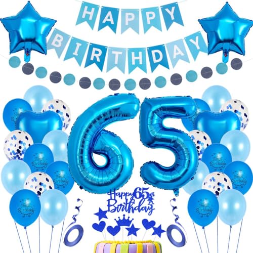 Luftballons 65. Geburtstag Deko Blau,65. Geburtstag Dekoration,Blau Tortendeko 65 Jahre,Mann 65 Deko,Frau Männer Ballon 65. Party, Geburtstagsdeko 65. Mann Frauen von Haosell