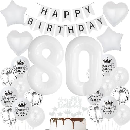 Luftballons 80. Geburtstag - Weiße Deko für Frau und Mann - Party Dekoration für 80 Jahre von Haosell