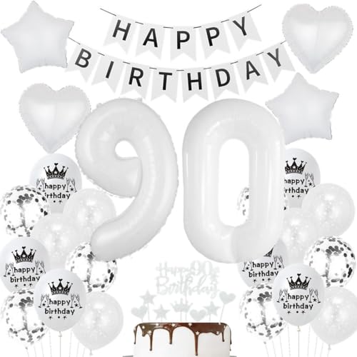 Luftballons 90. Geburtstag - Weiße Deko für Frau und Mann - Party Dekoration für 90 Jahre von Haosell
