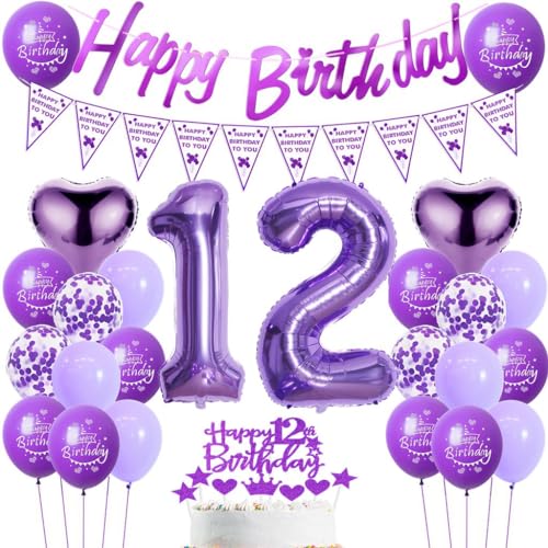 Luftballons 12. Geburtstag Mädchen Lila - Dekoration Set Mit Ballons Für Geburtstagsfeier - Deko 12 Jahre Luftballons 12. Geburtstag Mädchen Lila - Dekoration Set Mit Ballons Für Geburtstagsfeier - Deko 12 Jahre von Haosell