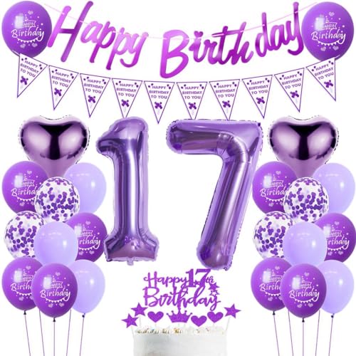 Luftballons Geburtstag 17. Mädchen Lila, 17. Geburtstag Dekoration Mädchen, Luftballons 17. Geburtstag Dekoration Lila,Deko 17. Geburtstag Mädchen, Lila Ballon Geburtstagdeko 17 Jahre Mädchen von Haosell