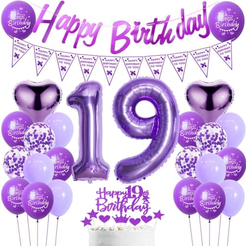 Luftballons 19. Geburtstag Mädchen Lila - Dekoration und Deko Set - Ballon Geburtstagdeko 19 Jahre Luftballons 19. Geburtstag Mädchen Lila - Dekoration und Deko Set - Ballon Geburtstagdeko 19 Jahre von Haosell