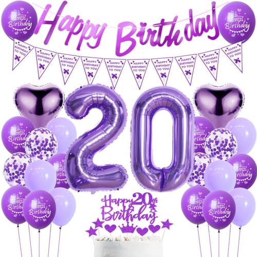 Luftballons 20. Geburtstag Frau Lila - Dekoration für Frauen, Deko 20 Jahre, Ballon Geburtstagdeko von Haosell