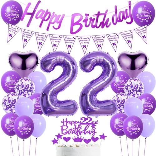 Luftballons Geburtstag 22. Frau Lila, 22. Geburtstag Dekoration Frauen, Luftballons 22. Dekoration Lila,Deko 22. Frau, Ballon Geburtstagdeko 22 Jahre Frauen von Haosell