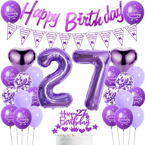 Luftballons Geburtstag 27. Frau Lila, 27. Geburtstag Dekoration Frauen, Luftballons 27. Dekoration Lila,Deko 27. Frau, Ballon Geburtstagdeko 27 Jahre Frauen von Haosell