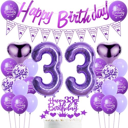 Luftballons 33. Geburtstag Frau - Lila Dekoration für Frauen, Ballon Geburtstagdeko 33 Jahre von Haosell