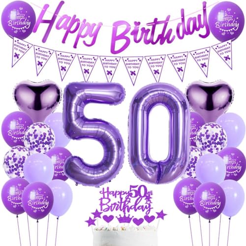 Luftballons 50. Geburtstag Frau Lila - Dekoration Für Frauen, Ballon Geburtstagdeko 50 Jahre von Haosell