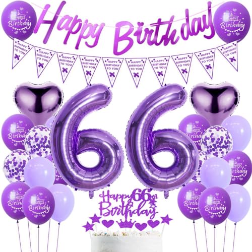 Luftballons 66. Geburtstag Frau Lila - Dekoration für Frauen, Deko 66 Jahre, Ballon Geburtstagdeko von Haosell