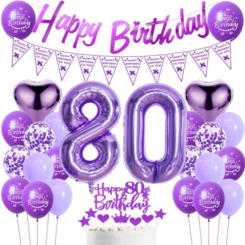 Luftballons Geburtstag 80. Frau Lila, 80. Geburtstag Dekoration Frauen, Luftballons 80. Dekoration Lila,Deko 80. Frau, Ballon Geburtstagdeko 80 Jahre Frauen von Haosell