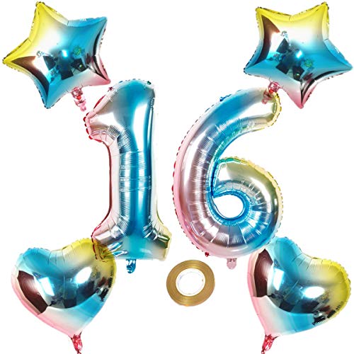 Luftballons Zahl 16 Nummer 16 Luftballon Regenbogen 16 Zahlenballon Folienballon 32 inch 80 cm XL für Mädchen Junge,Riesen Aufblasbar herz Helium Folienballon Stern Ballons Geburtstag Party Deko (16) Luftballons Zahl 16 Nummer 16 Luftballon Regenbogen 16 Zahlenballon Folienballon 32 inch 80 cm XL für Mädchen Junge,Riesen Aufblasbar herz Helium Folienballon Stern Ballons Geburtstag Party Deko (16) von Haosell