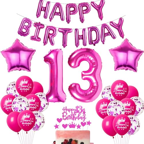 Rosa Luftballon 13. Geburtstag Hot Pink - Ballon Geburtstagsdeko für Mädchen - Party Deko Rosa Dekorationen von Haosell