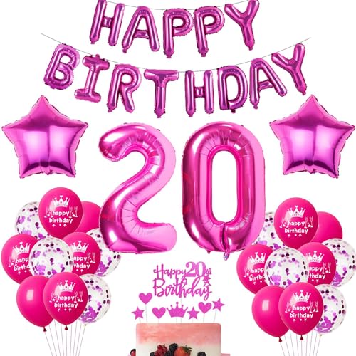 Rosa Luftballon 20. Geburtstag Hot Pink - Ballon Geburtstagsdeko für Frauen - Party Deko Rosa - Frau Geburtstag Dekorationen Rose von Haosell