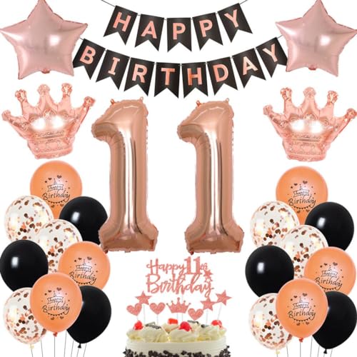 Rosegold 11. Geburtstag Mädchen Luftballon Dekorationen, Schwarz Party Deko Set Rosegold 11. Geburtstag Mädchen Luftballon Dekorationen, Schwarz Party Deko Set von Haosell