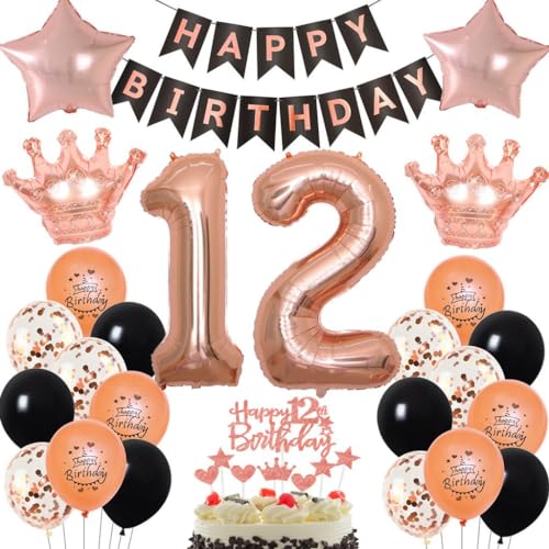 Rosegold 12. Geburtstag Deko Set für Mädchen - Luftballons, Party Dekoration in Schwarz und Rosegold Rosegold 12. Geburtstag Deko Set für Mädchen - Luftballons, Party Dekoration in Schwarz und Rosegold von Haosell
