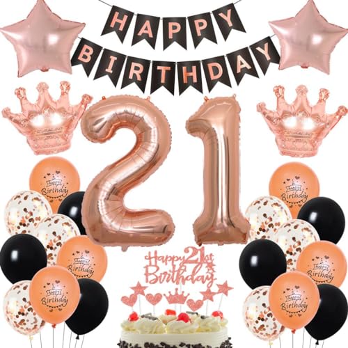 Rosegold 21. Geburtstag Deko für Frauen - Luftballons, Party Dekoration Schwarz Rosegold 21. Geburtstag Deko für Frauen - Luftballons, Party Dekoration Schwarz von Haosell
