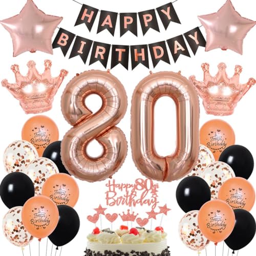 Rosegold 80 Jahr Geburtstag Frau, Rosegold Luftballon 80 Geburtstag Frau, 80. Dekorationen Frauen, Schwarz 80. Party Deko, Geburtstagsdeko 80 Jahr Schwarz von Haosell