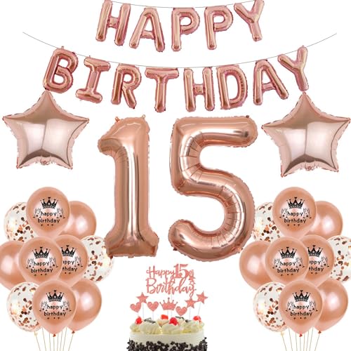 Rosegold Luftballon 15. Geburtstag Mädchen Rosegold 15. Geburtstag Dekorationen Mädchen Ballon 15. Geburtstagsdeko Rosegold 15 Geburtstag Mädchen Rosegold Geburtstagsdeko 15 Happy Birthday Banner von Haosell