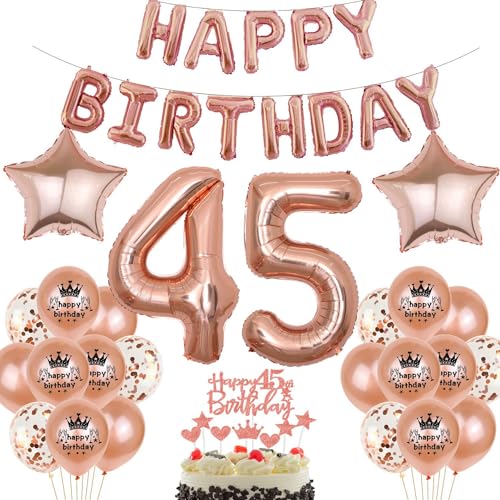 Rosegold Luftballon 45. Geburtstag Frau Rosegold 45. Geburtstag Dekorationen Frau Ballon 45. Geburtstagsdeko Rosegold 45 Frauen Rosegold Geburtstagsdeko 45 Happy Birthday Banner von Haosell