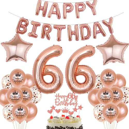 Rosegold Luftballon 66. Geburtstag Frau Rosegold 66. Geburtstag Dekorationen Frau Ballon 66. Geburtstagsdeko Rosegold 66 Frauen Rosegold Geburtstagsdeko 66 Happy Birthday Banner von Haosell