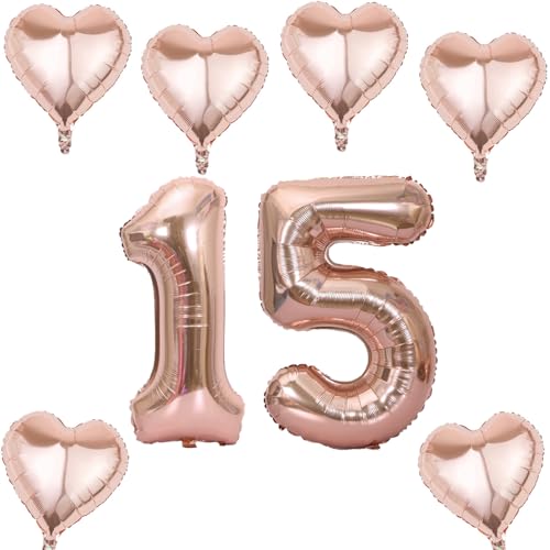 Roségold Zahlen Luftballon 15 +6 pcs herz Heliumballon 15. Geburtstag Deko für Mädchen,40" Roségold Riesen Folienballon 15 für 15 Jahre Geburtstag deko, Roségold Helium Zahlenballon 15 Roségold Zahlen Luftballon 15 +6 pcs herz Heliumballon 15. Geburtstag Deko für Mädchen,40" Roségold Riesen Folienballon 15 für 15 Jahre Geburtstag deko, Roségold Helium Zahlenballon 15 von Haosell