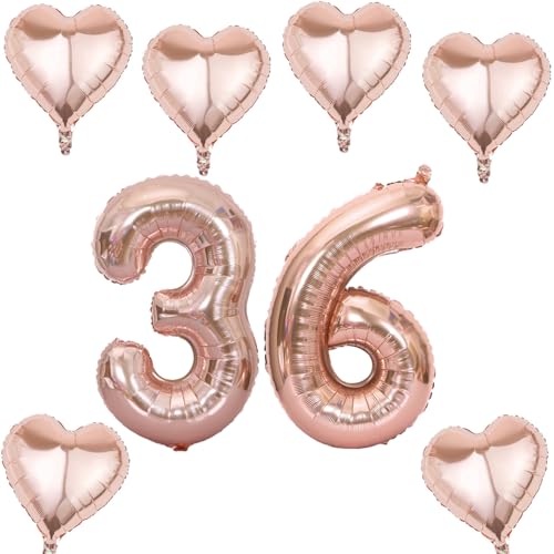 Roségold Zahlen Luftballon 36 +6 pcs herz Heliumballon 36. Geburtstag Deko für Frauen,40" Roségold Riesen Folienballon 36 für 36 Jahre Geburtstag deko, Roségold Helium Zahlenballon 36 von Haosell